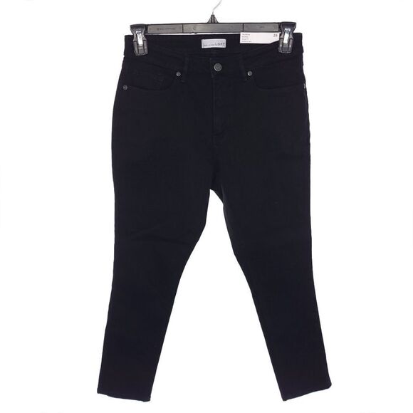 LOFT Womens 29 Petite the Skinny Mid Rise Curvy Solid Black Denim Jeans NWT - Picture 1 of 9